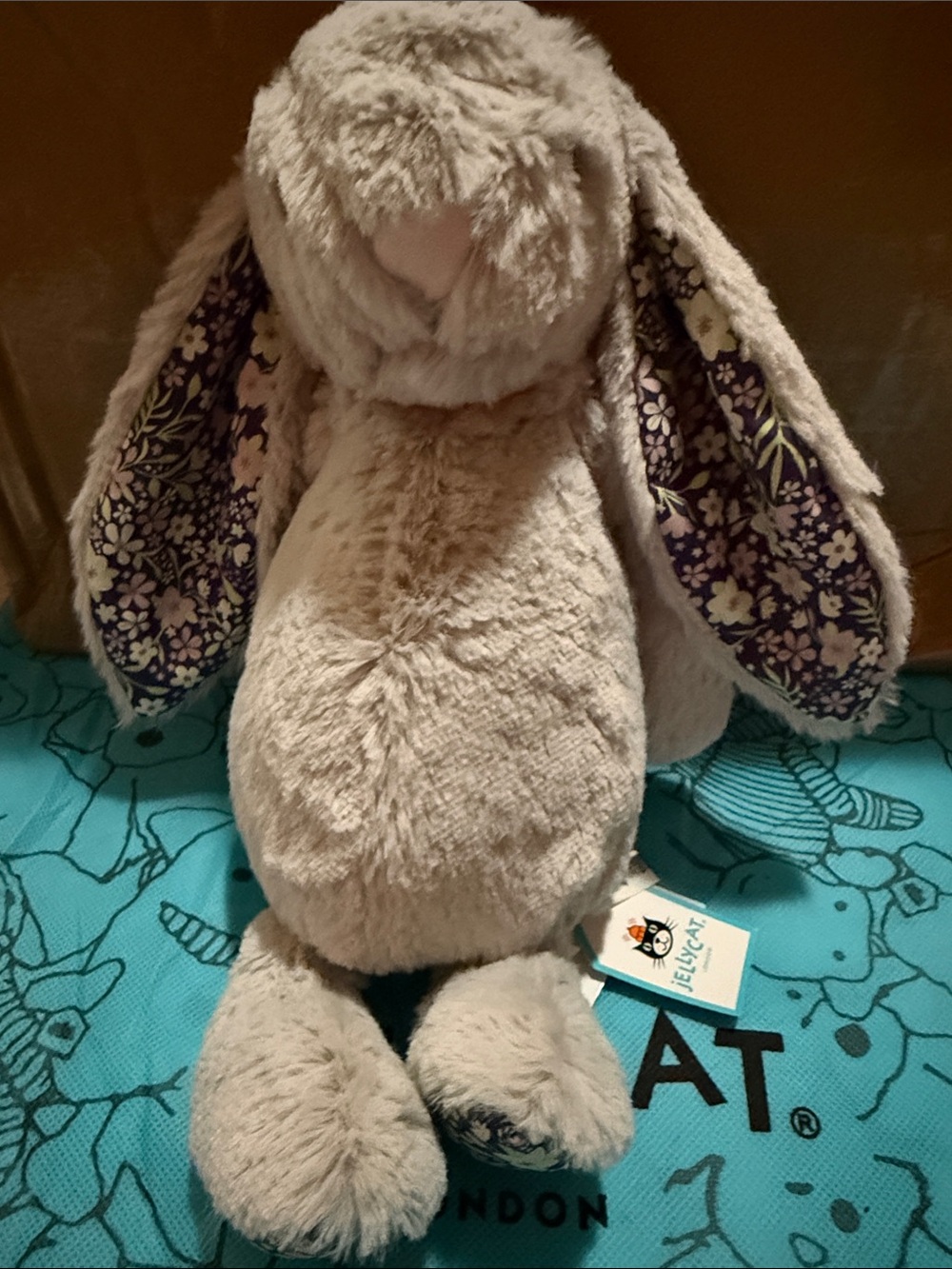 Jellycat Cream Bunny with Purple Floral Inner Ears